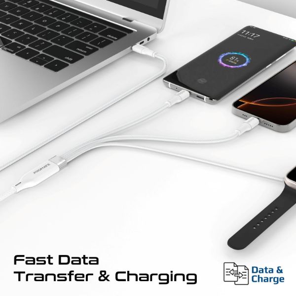 Picture of 1.4m 100W High-Speed Multi Device Charging Cable w/ Apple Watch Charger. 2x 100W PD USBC