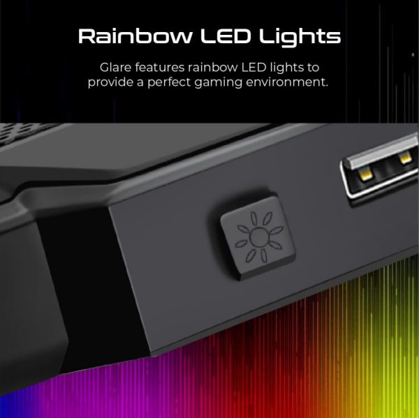 Picture of Gaming Portable Height Adjust Cooling Pad w/ Rainbow LED Lights. Anti-slip