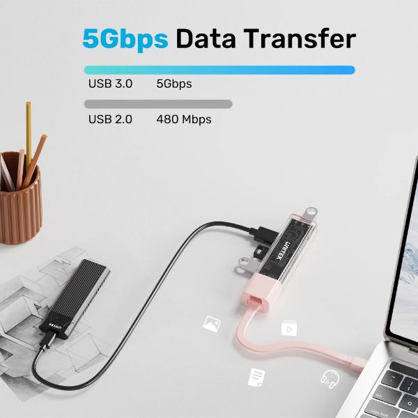 Picture of 4-in-1 USB 3.0 Multi-Port Hub w/ USB-C Connector. Includes 4x USB-A Ports