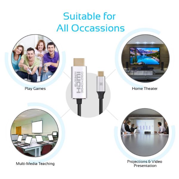 Picture of 1.8m 4K USB-C to HDMI Cable w/ Gold Plated Connectors. Supports Max Res up to 4K@60Hz