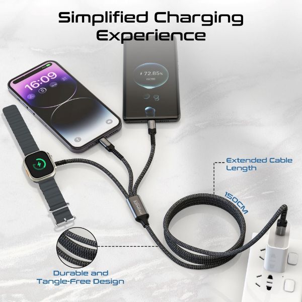 Picture of 1.5M 5in1 Multi-Connector Charging Cable w/ Both USB-C & Lightning Connectors