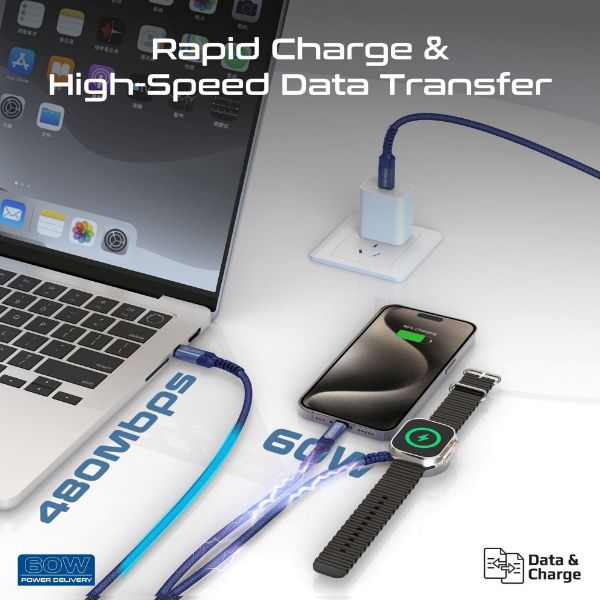 Picture of 1.5M 5in1 Multi-Connector Charging Cable w/ Both USB-C & Lightning Connectors