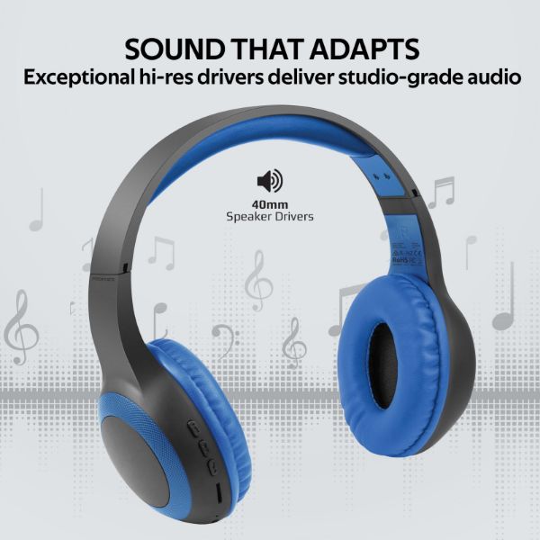 Picture of Deep Base Bluetooth V5.0 Wireless Over-ear Headphones. Up to 5 Hours Playback