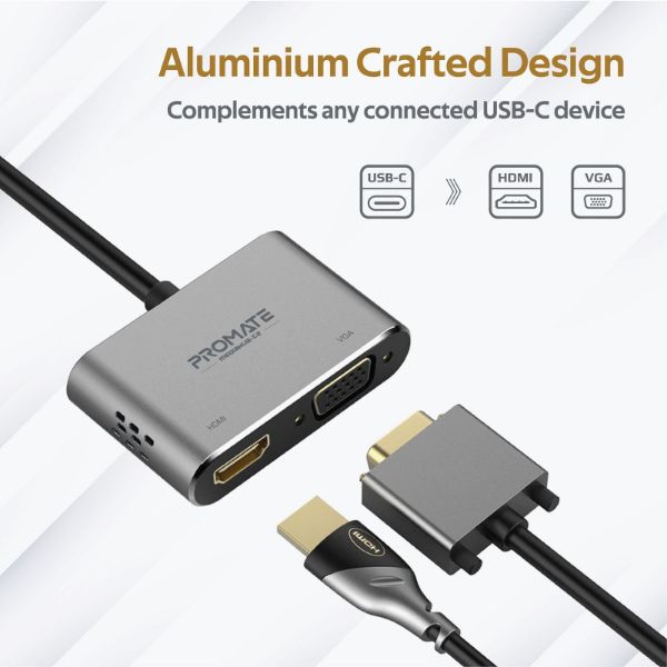 Picture of USB-C Display Adapter w/ 4K UHD HDMI & 1080p VGA. Easy Instal Plug & Play. Grey