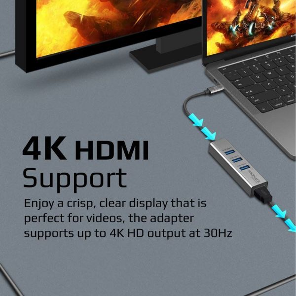Picture of 4-in-1 USB Multi-Port Hub w/ USB-C Connector Includes 3x USB-A 3.0 Ports & 1x HDMI Port