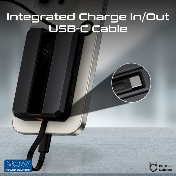 Picture of 10000mAh 30W PD Ultra-Fast Power Bank w/ Built-in USB-C Cable & Apple Watch Charger