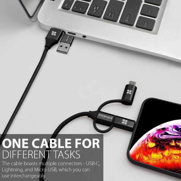 Picture of 6-in-1 Hybrid 1.2m Multi Connector Cable for Charging & Data Transfer. 60W PD
