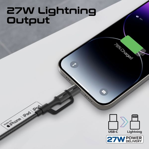 Picture of 1.2m 60w MFi Certified 2-in-1 USB-C Sync & Charge 1x USB-C & 1x Lightning