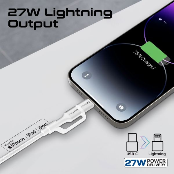 Picture of 1.2m 60w MFi Certified 2-in-1 USB-C Sync & Charge 1x USB-C & 1x Lightning
