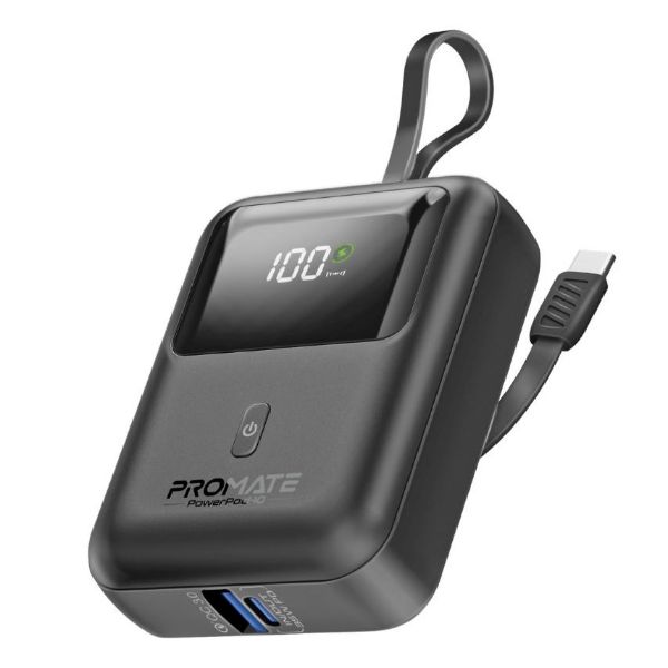 Picture of 10000mAh Ultra Compact 35W SuperSpeed Power Bank Built-in USB-C & Lightning Cables. 35W