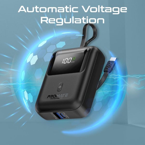 Picture of 10000mAh Ultra Compact 35W SuperSpeed Power Bank Built-in USB-C & Lightning Cables. 35W