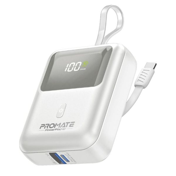 Picture of 10000mAh Ultra Compact 35W SuperSpeed Power Bank Built-in USB-C & Lightning Cables. 35W