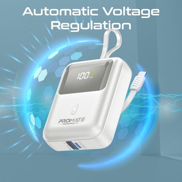 Picture of 10000mAh Ultra Compact 35W SuperSpeed Power Bank Built-in USB-C & Lightning Cables. 35W