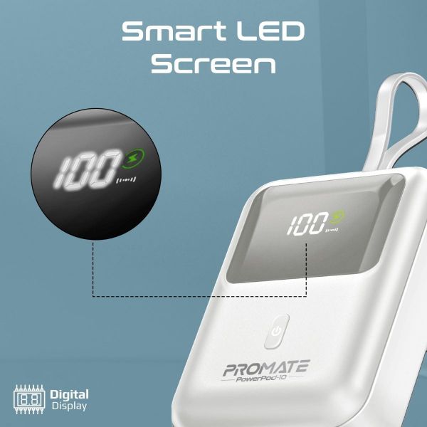 Picture of 10000mAh Ultra Compact 35W SuperSpeed Power Bank Built-in USB-C & Lightning Cables. 35W