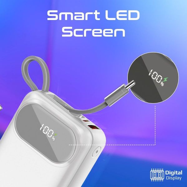 Picture of 20000mAh Ultra Compact 35W SuperSpeed Power Bank Built-in USB-C & Lightning Cables. 35W