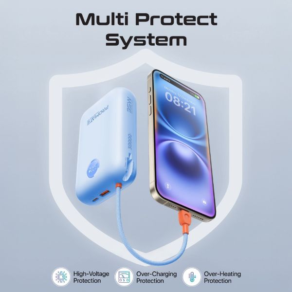 Picture of 30000mAh Ultra Compact 35W SuperSpeed Pwr Bank w Built-in USB-C & Lightning Cables. 35W