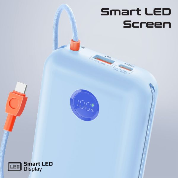 Picture of 30000mAh Ultra Compact 35W SuperSpeed Pwr Bank w Built-in USB-C & Lightning Cables. 35W