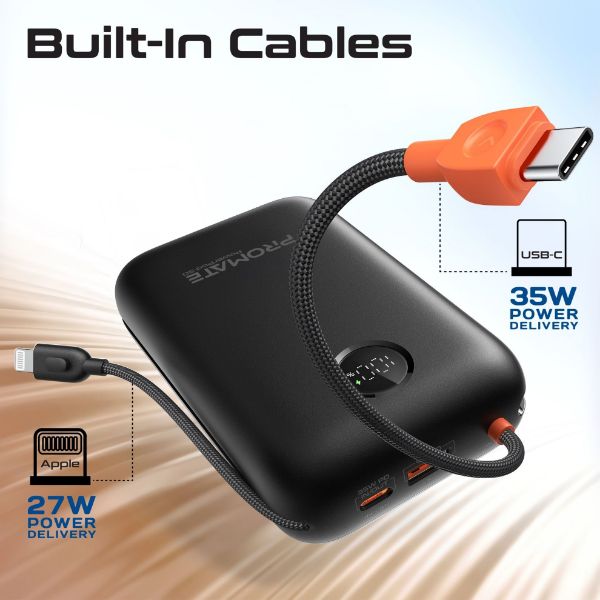 Picture of 30000mAh Ultra Compact 35W SuperSpeed Power Bank Built-in USB-C & Lightning Cables. 35W