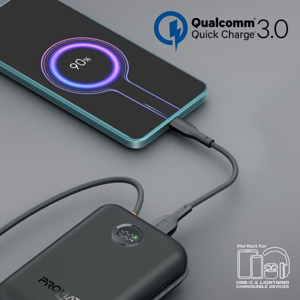 Picture of 30000mAh Ultra Compact 35W SuperSpeed Power Bank Built-in USB-C & Lightning Cables. 35W