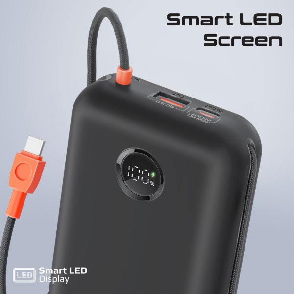 Picture of 30000mAh Ultra Compact 35W SuperSpeed Power Bank Built-in USB-C & Lightning Cables. 35W