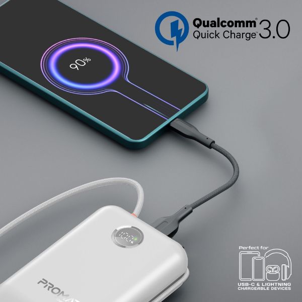 Picture of 30000mAh Ultra Compact 35W SuperSpeed Power Bank Built-in USB-C & Lightning Cables. 35W