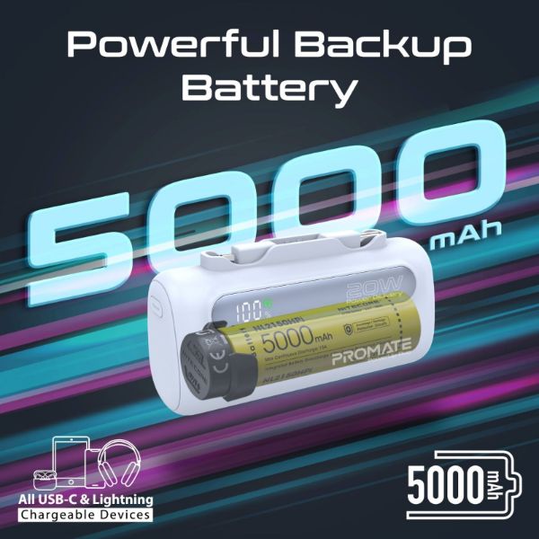 Picture of 5000mAh Ultra-Compact Fast Charging Power Bank In-Built Dual Folding USB-C & Lightning