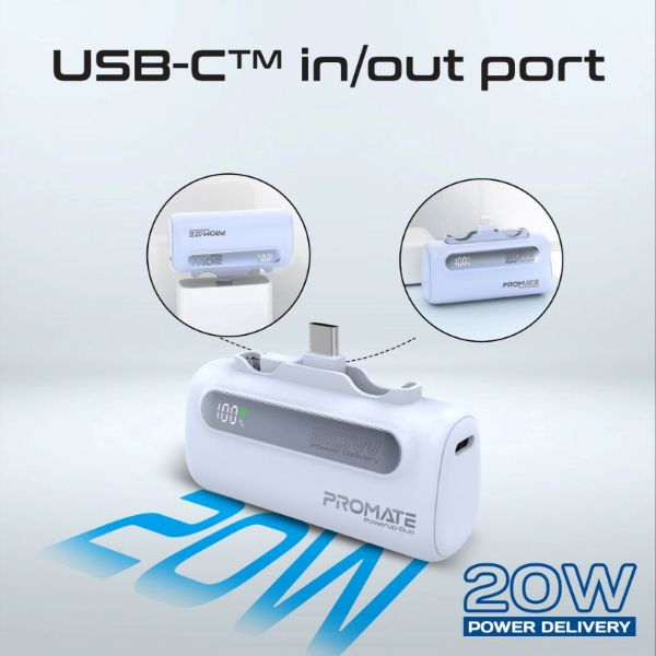 Picture of 5000mAh Ultra-Compact Fast Charging Power Bank In-Built Dual Folding USB-C & Lightning