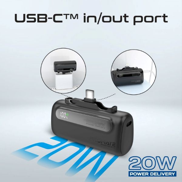 Picture of 5000mAh Ultra-Compact Fast Charging Power Bank In-Built Dual Folding USB-C & Lightning