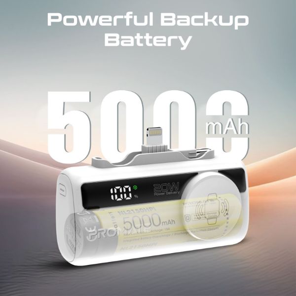 Picture of 5000mAh Ultra-Compact Fast Charging Power Bank In-Built Dual Folding USB-C & Lightning