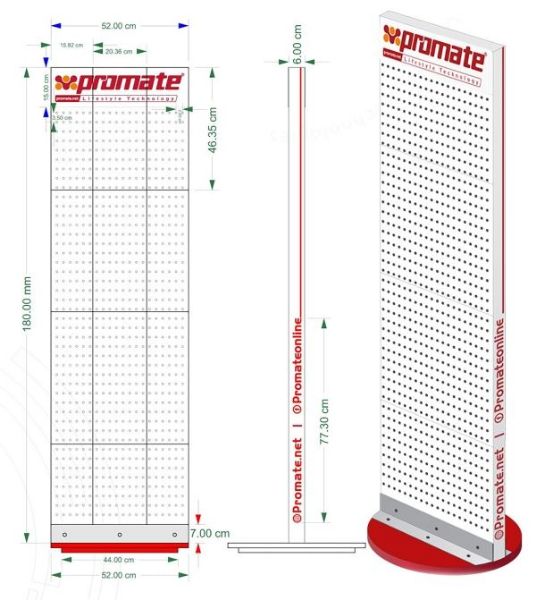 Picture of Retail Point of Sale Stand. 52 x 180 x 55cm. 60x Hooks: 15cm. Double Sided Rotatable