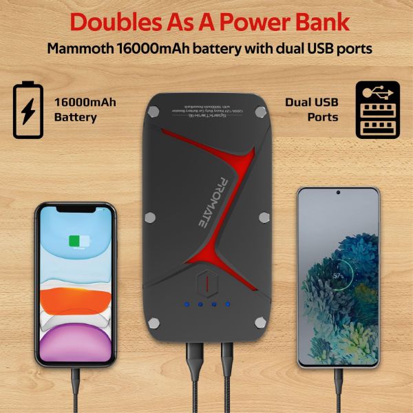 Picture of 12V IP67 Car Jump Starter w/ Built-in 16000mAh Powerbank 80lm LED Flashlight