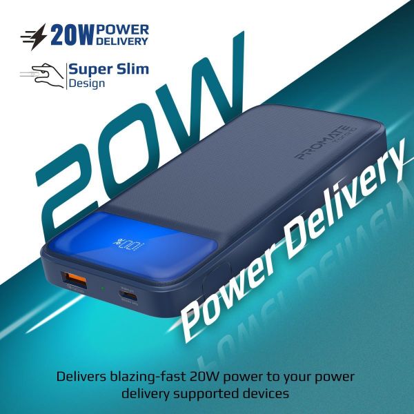Picture of 10000mAh Super-Slim Power Bank w Smart LED Display 1 x USB-A & 1x USB-C Charging Ports