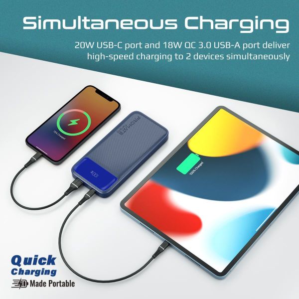 Picture of 10000mAh Super-Slim Power Bank w Smart LED Display 1 x USB-A & 1x USB-C Charging Ports