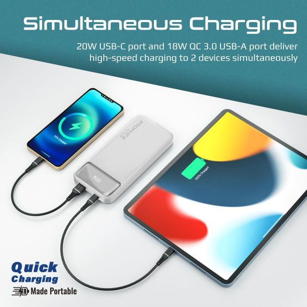 Picture of 10000mAh Super-Slim Power Bank w Smart LED Display 1 x USB-A & 1x USB-C Charging Ports