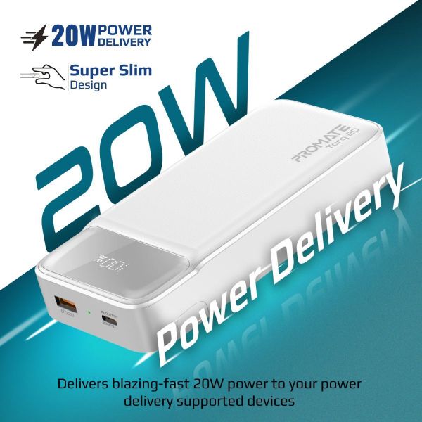 Picture of 20000mAh Super-Slim Power Bank w Smart LED Display 1 x USB-A & 1x USB-C Charging Ports