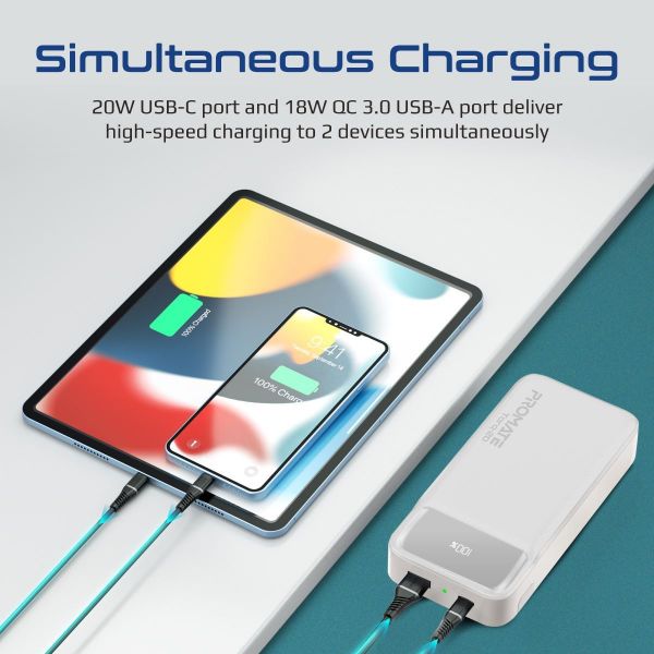 Picture of 20000mAh Super-Slim Power Bank w Smart LED Display 1 x USB-A & 1x USB-C Charging Ports