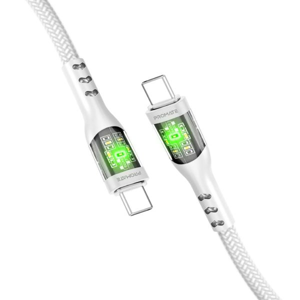 Picture of 1.2m USB-C to USB-C Cable w/ Transparent Connectors & LED Supports 60W PD. White