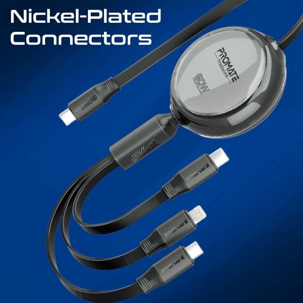 Picture of 1.1m 3in1 Ultra-Fast USB-C Retractable Multi-Connector Supports 60W PD USB-C to USB-C