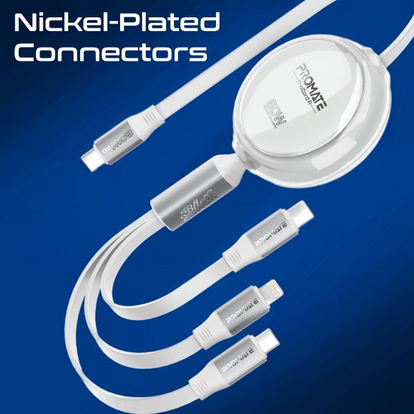 Picture of 1.1m 3in1 Ultra-Fast USB-C Retractable Multi-Connector Supports 60W PD USB-C to USB-C