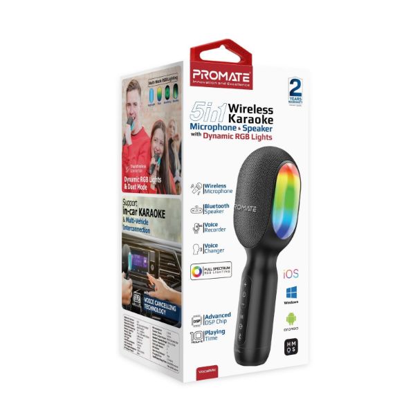 Picture of PROMATE 5-in-1 Wireless Karaoke Microphone & Speaker with RGB Lights & Bluetooth Bu