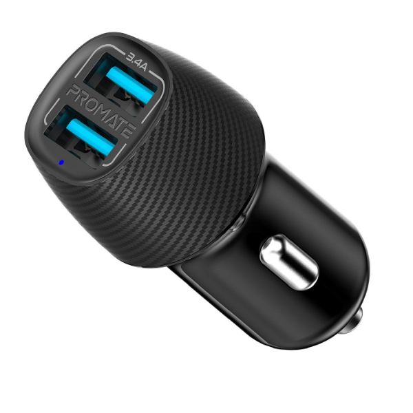 Picture of 3.4A Dual Port USB-A Car Charger. Charge 2 Devices Same Time. Short-Circuit