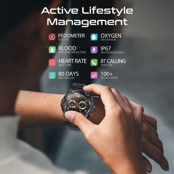 Picture of IP67 Sport Watch w/ 1.53'' Round Screen & BT Calling. Fitness Tracker Pedometer
