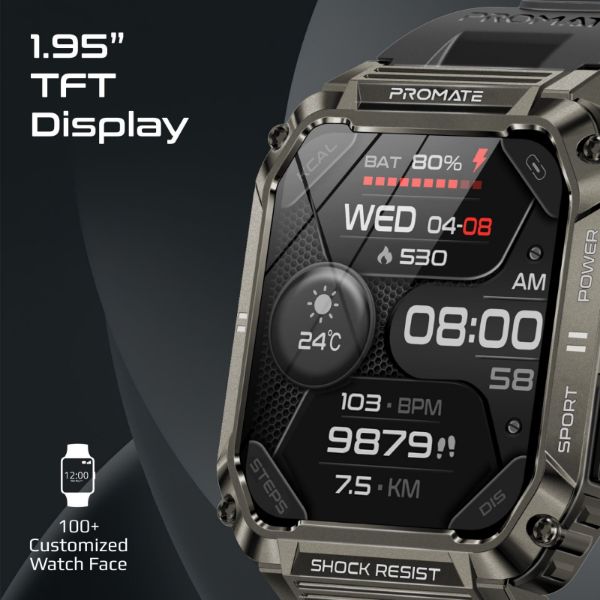 Picture of IP67 Shock-Resist Smart Watch w/ Fitness Tracker & Bluetooth Calling. Large 1.95'