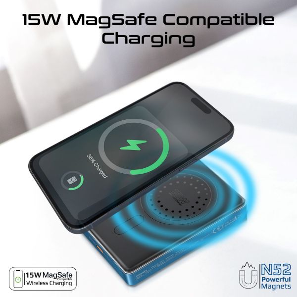 Picture of 10000mAh UltraSlim Wireless Charging 15W MagSafe 20WPD USB-C In/Out Port Smart
