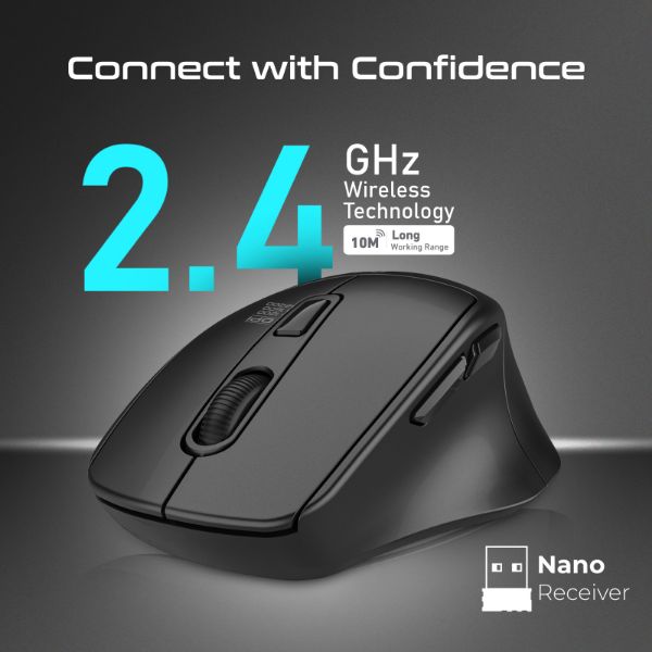 Picture of Ergonomic Silent Click Wireless Mouse up to 2200 DPI. 10m Working Range. Plug & Play