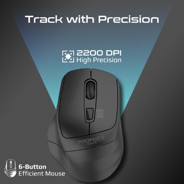 Picture of Ergonomic Silent Click Wireless Mouse up to 2200 DPI. 10m Working Range. Plug & Play