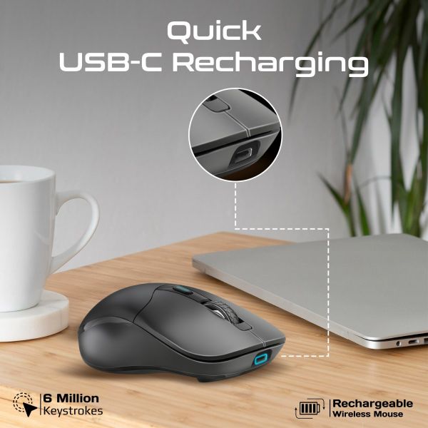 Picture of Rechargeable Wireless Mouse w/ BT & RF Connectivity. 800/1200/1600Dpi. Built-in 500