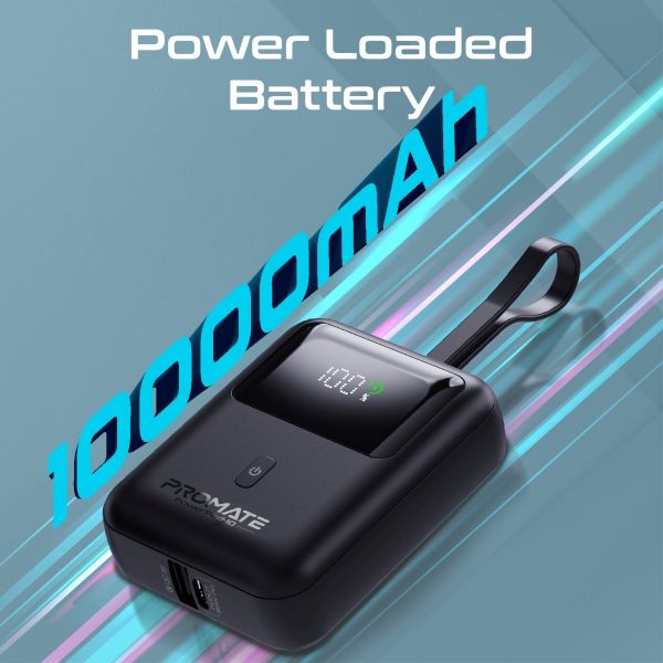 Picture of 10000mAh Ultra Compact 35W SuperSpeed Power Bank Built-in USB-C & Lightning Cables. 35W