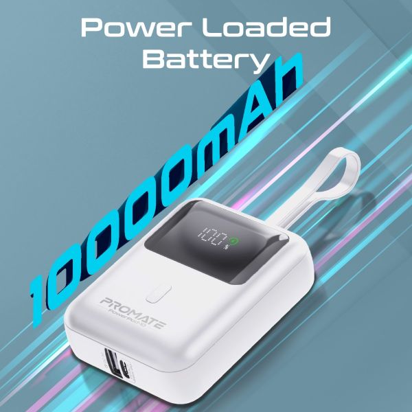 Picture of 10000mAh Ultra Compact 35W SuperSpeed Power Bank Built-in USB-C & Lightning Cables. 35W