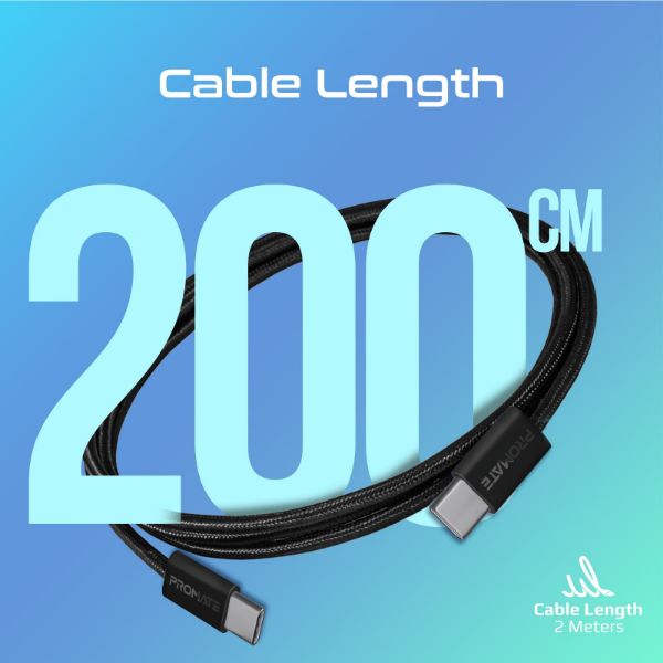 Picture of 2m USB-C to USB-C Cable w/ Fabric Braided Cable Supports 60W PD Black